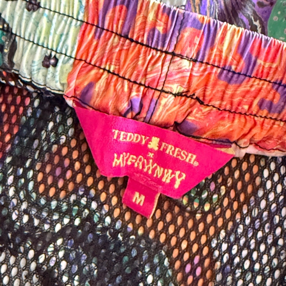 Teddy Fresh x MYFAWNWY Marbled Art Patchwork Elastic Waist Shorts, Multicolor,M - Picture 2 of 10